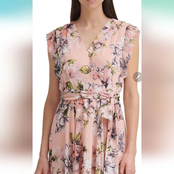Eliza J Peach floral high low ruffle dress - Picture 4 of 5